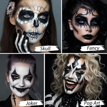 UCANBE Black Cream Face & Body Makeup Foundation, Professional Non-Toxic Greasepaint, Halloween Face Body Paint Palette for Kids & Adults, Facepaint for SFX Clown Zombie Vampire Skull Skeleton Cosplay