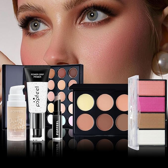 All in One Makeup Kit for Women Full Kit Girls Makeup Gift Sets Xmas Essential Bundle Include Eyeshadow Palette Lipstick Blush Concealer Eyeliner Mascara Foundation Brush Eyebrow Pencil