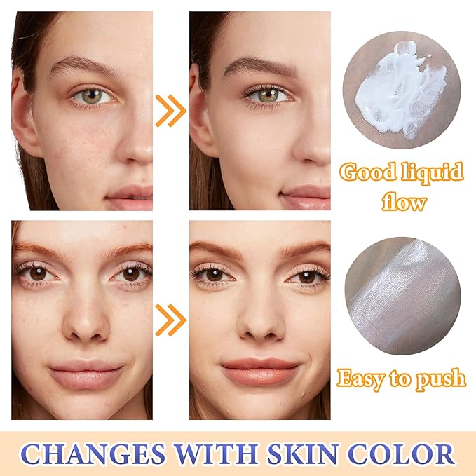 2PCS Color Changing Foundation,Full Coverage Flawless Non-greasy Liquid Foundation Set with Makeup Brush and Makeup Sponge,Suitable for All Skin Types A