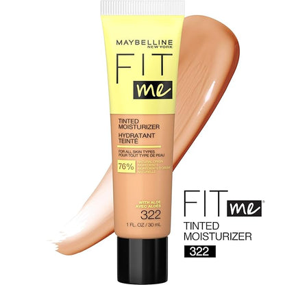 Maybelline Fit Me Tinted Moisturizer, Natural Coverage, Face Makeup, 322, 1 Count