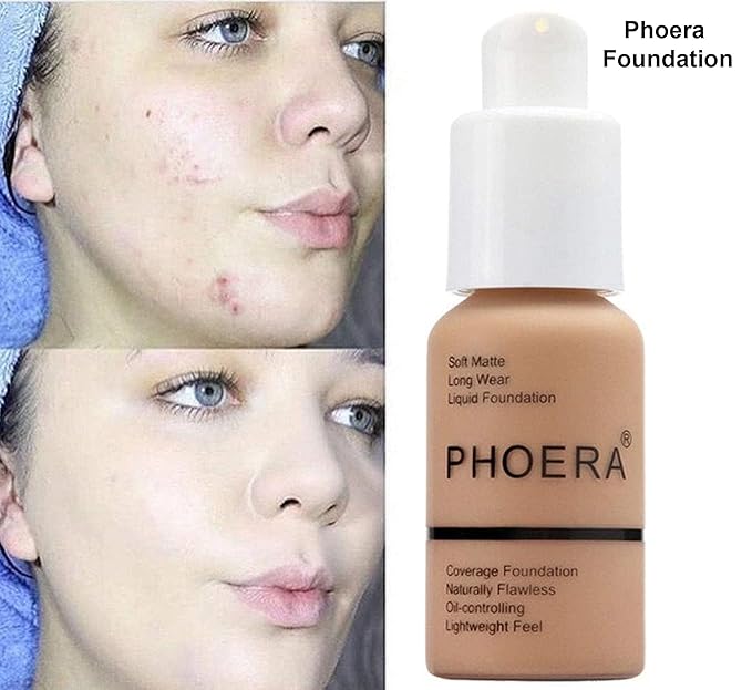 Phoera Foundation Full Coverage Makeup Set - 24hr Long Lasting Oil Control - Soft Smooth Matte Flawless Concealer Cream - Inc x2 30ml Foundation & Silicone Blender Sponge (103 Warm Peach)