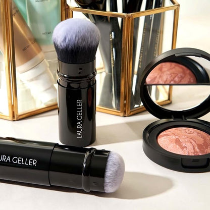 LAURA GELLER NEW YORK Baked Blurring + Setting Powder, Light/Medium and Retractable Airbrush Kabuki Brush 2PC