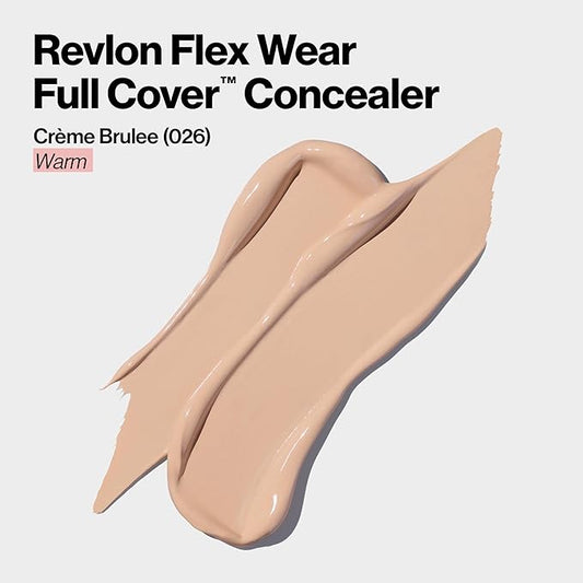 Revlon ColorStay Flex Wear, Full Cover Non-Creasing Concealer, Infused with Hyaluronic Acid & Vitamin E, Flexible Longwear, 026 Crème Brulee, 0.34 Fl Oz