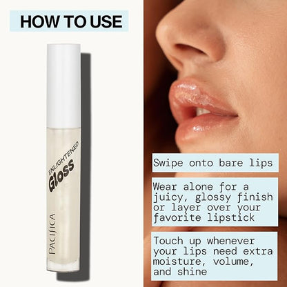 Pacifica Plumping Lip Gloss – Sugar Cake Flavored Shimmering Gold Hydrating Lip Oil Balm, No Tingle Lip Plumper with Shea Butter, Non-Sticky High Shine Sweet Finish, Vegan & Cruelty-Free 0.14oz