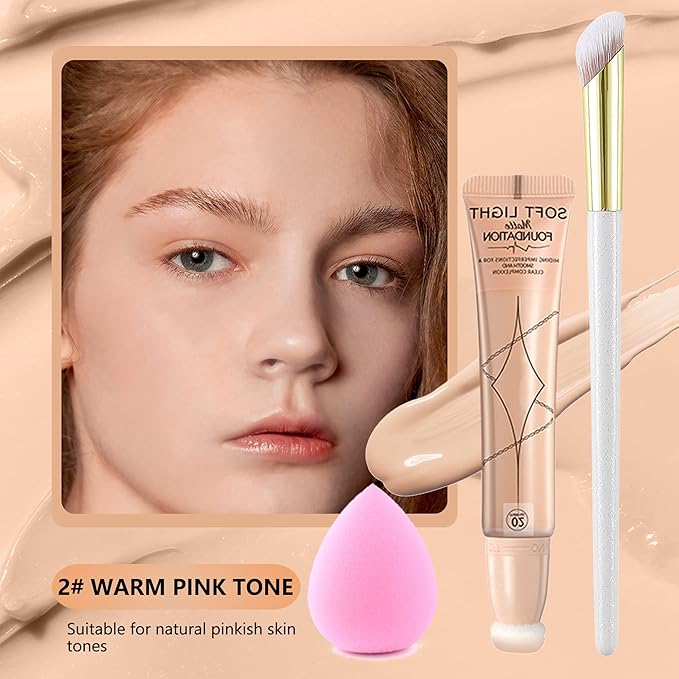 Foundation Beauty Wand Kit, Long-lasting Waterproof Matte Concealer Foundation Cream, Cover Face Pores Spots Silky Breathable Foundation Stick,Valentine's Day Makeup Gift Set for Women-# 02