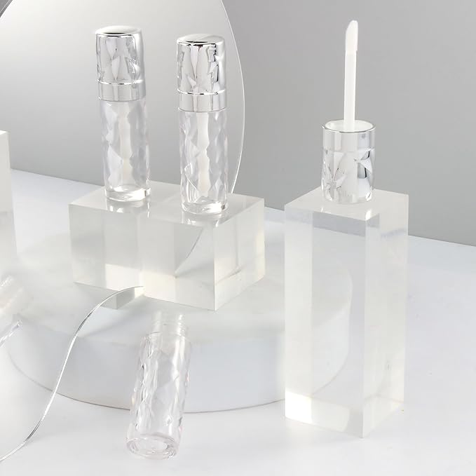 COSIDEA 16pcs Round 5ml 0.17oz silver Empty lip gloss tubes with wand prismatic Lipgloss tube containers for lip oil packing