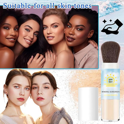Sunscreen Setting Powder SPF 50+ PA++++,Oil Control Brush On Powder Sunscreen Makeup,Breathable Long Lasting Mineral Loose Powder,Lightweight Flawless Concealer for All Skin Types