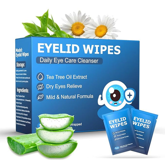 14PCS Tea Tree Oil Eyelid Wipes for Itchy & Dry Eyes, Pre-Moistened Wipes for Styes & Blepharitis, Daily Eye Cleansing Wipes, Hypoallergenic & Soothing For Sensitive Eyes, Stay Hydrated Lid Wipes