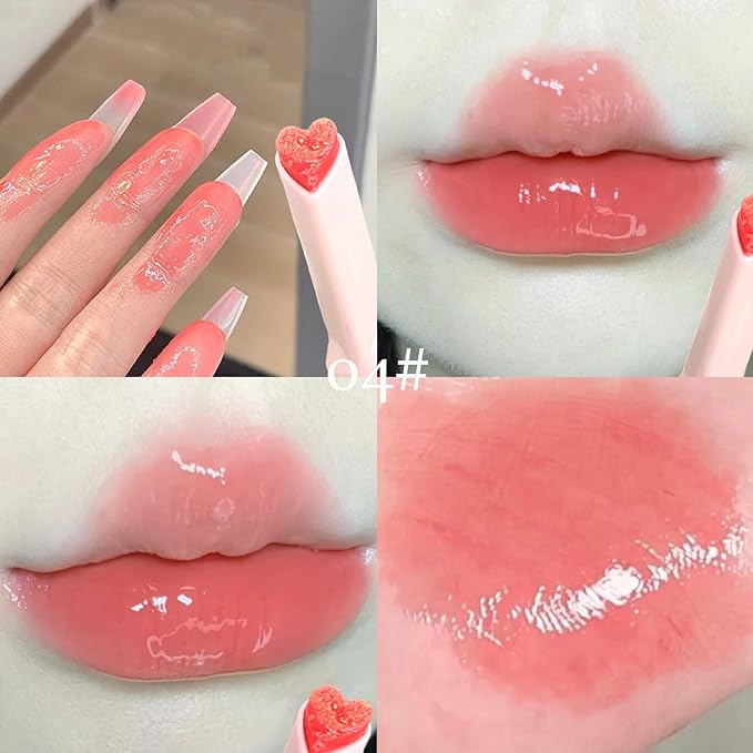 6pcs Flower Jelly Lipstick Set, 6 Colors Heart Shape Moisturizing Lip Glaze, Glossy Hydrating Lip Gloss, Mirror Effect Lip Balm Makeup Pen for Fuller Lips
