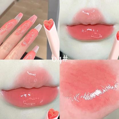 6pcs Flower Jelly Lipstick Set, 6 Colors Heart Shape Moisturizing Lip Glaze, Glossy Hydrating Lip Gloss, Mirror Effect Lip Balm Makeup Pen for Fuller Lips