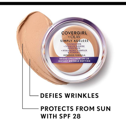 Covergirl Simply Ageless Instant Wrinkle Defying Foundation, 245 Warm Beige, 0.4 Oz (Packaging May Vary)