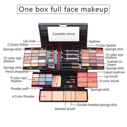54 Colors All in one Makeup Gift Set Holiday Birthday Beauty Cosmetic Essential Starter Bundle Include 39 Eyeshadow Palette, 6 Blush, 6 Sponge Stick, 4 Compact Powder, 3 Lipstick, Eyeliner