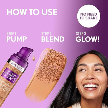 Covergirl Simply Ageless Skin Perfector Essence Foundation, 20 Light, Tinted Skincare Makeup Hybrid, Sheer Tint, Radiant Finish, Glowy Finish, Vegan Formula, 1.0oz