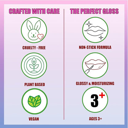 Care Bears 10 Piece Plant Based Lip Gloss, Girls Party Favors, First Makeup Set for Girl, Perfect for Parties, Sleepovers, and Birthday Gifts, Ages 3+, by Townley Girl