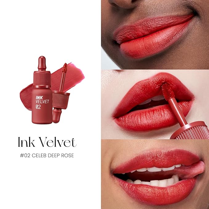 Peripera Ink the Velvet Lip Tint - High Pigment Color, Longwear, Weightless, Not Animal Tested, Gluten-Free, Paraben-Free (002 CELEB DEEP ROSE (NEW))