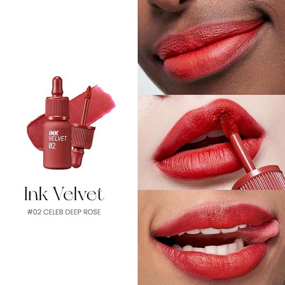Peripera Ink the Velvet Lip Tint - High Pigment Color, Longwear, Weightless, Not Animal Tested, Gluten-Free, Paraben-Free (002 CELEB DEEP ROSE (NEW))
