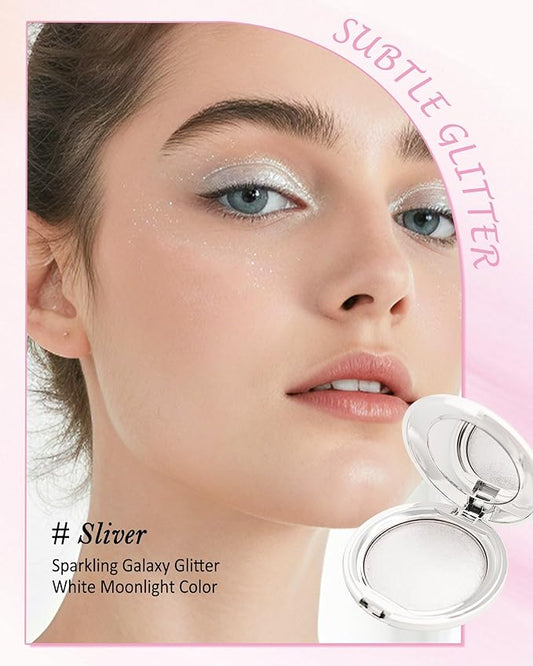 Face Highlighter Powder Palette, Waterproof Long Lasting Shimmer Pearl White Silver Glow Highlighting Bronzer Eye Facial Contour Cream Makeup Palette, Illuminator for Women Eyeshadow Body Cheek-01