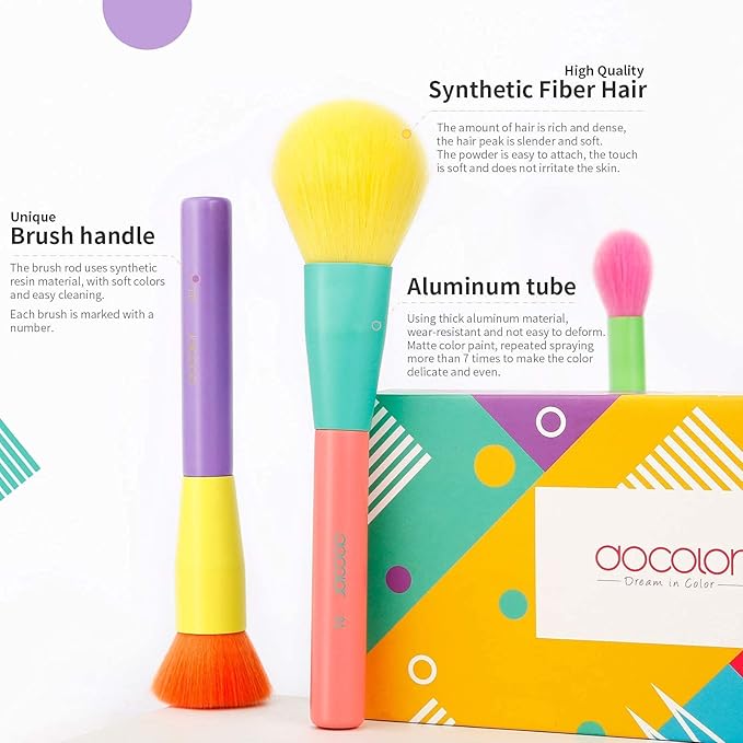 Docolor 15 Pcs Colourful Makeup Brush Set + 34 Colors Tropical Eeyshadow Palette Pigmented Matte Shimmer Metallic Blendable Soft Cream Powder Makeup Eye Shadow Palettes for Christmas Gift