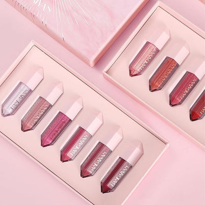 6PCS Diamond Lip Gloss Set, Matte & Pearlescent Finish, Long-Lasting Hydrating Lipstick, Non-Sticky, High-Pigment Formula for All-Day Wear, Shimmer & Velvet Effect (Diamond B, 1)