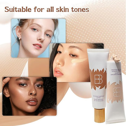 2PCS Bb Cream Tinted Moisturizer With Spf 30, Bb Cream Foundation For Tinted Moisturizer, Smooth & Hydrated, Full Coverage, Broad Sunscreen Spf 30, Bb Tinted Care Primer With Brush (Natural, 2PCS)