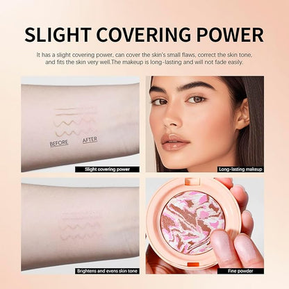 Baked Color Correcting Foundation – Lightweight Airy Finish Powder Makeup with Mirror, Subtle Glow, Oil Control, Long Lasting – Fine Texture for Smooth Light to Medium Coverage (#4 Medium)