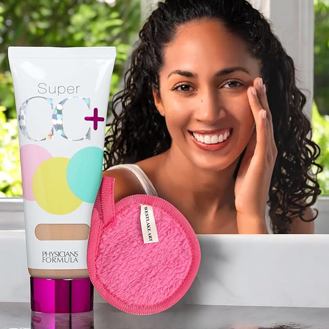 Super CC Cream, Bundle with Makeup Cleansing Cloth, Full Coverage Foundation, Anti Aging Hydrating Serum, For Uneven Skin Tone, Dark Circles & More, Foundation Makeup (Pack of 2)