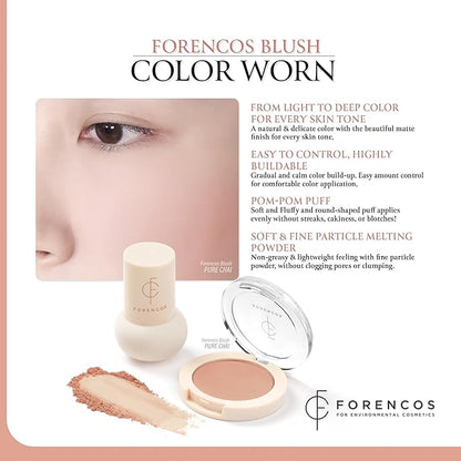 FORENCOS Matte Blush Set (Puff Included), Long Lasting Korean Blush Power, Zero Sebum Shine, Flawless Finish, Easy Blending, Lightweight & No Cakey Residue (PURE CHAI)