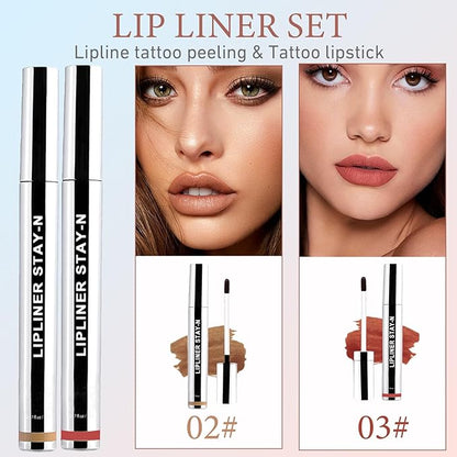 Lip Liner Stain Peel Off,Long Lasting Lip Stain Peel Off Waterproof Lip Tint Stain Non-Stick Cup Natural Lip Makeup (02#Cocoa+03#Rose)