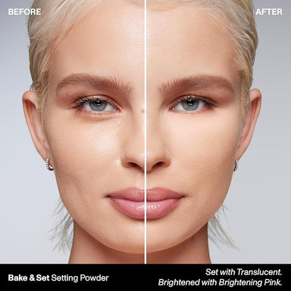 Morphe Mini Bake & Set Setting Powder - Lightweight, Talc-Free Finishing Powder for Face Makeup with a Soft, Natural Finish - Minimizes Shine for Up to 24HR - Brightening Pink (0.09 oz)
