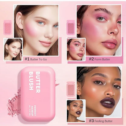 5 Color Powder Blush, Embossed Butter Blush, Matte Powder Makeup Blush for Cheeks