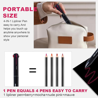 4 in 1 Makeup Pen, 2 PCS, Eye Liner, Brow Liner, Lip Liner, Highlighter Pen, Smooth to Glide, All in One Waterproof Long-Lasting Multi-function Beauty Pencil, Facial Lip Liner Makeup Pencil