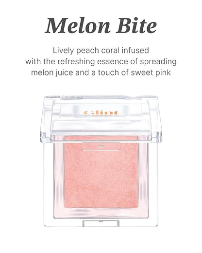 Glint Baked Blush (Melon Bite, 0.08oz) - Long-Lasting, All-Day Face Blush Powder for a Natural Look. Korean Skin Care, Korean Makeup. Blendable Color for Eyes, Cheeks & Body.