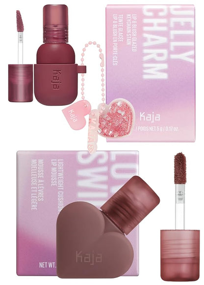 Kaja Lip & Blush Glazed Keychain Stain - Jelly Charm 04 Fig Soda + Lip Mousse - Love Swipe, 04 Swipe Right, 0.22 Oz Bundle