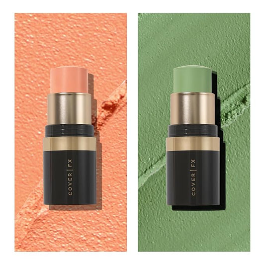 COVER FX Correct Stick Color Correcting Duo, Matcha + Peachy - Redness Correcting Green Concealer - Brightening Darkness Neutralizer
