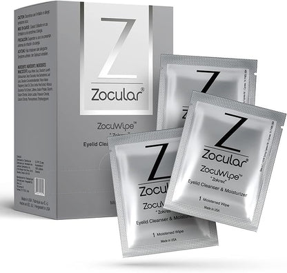 Zocuwipe Eyelid Wipes with Okra Complex - Eyelid Cleanser and Moisturizer Pads 40ct + Zocufill Elixir Eye Gel and Face Serum