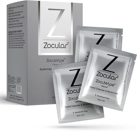 Zocuwipe Eyelid Wipes with Okra Complex - Eyelid Cleanser and Moisturizer Pads 40ct + Zocufill Elixir Eye Gel and Face Serum