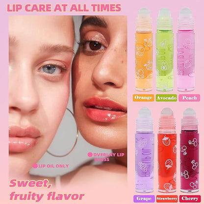 Hydrating Roll On Lip Oil, 6 Pcs Lip Glow Oil Plumpimg Lip Balm Long Lasting Non Sticky Lip Gloss Transparent Colorless Moisturizing Lip Lotion