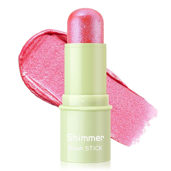 Boobeen Cream Makeup Blush Stick, Shimmer Blush for Cheeks, Lightweight Waterproof Highlighter Blush Wand, Easy to Blend