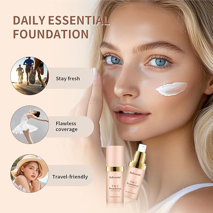 Match Foundation 4-in-1 with SPF 30 : Ultra-light Color Adapting Foundation with 2 Cosmetics Sponge - Moisturizing & Concealer Face Makeup Foundation