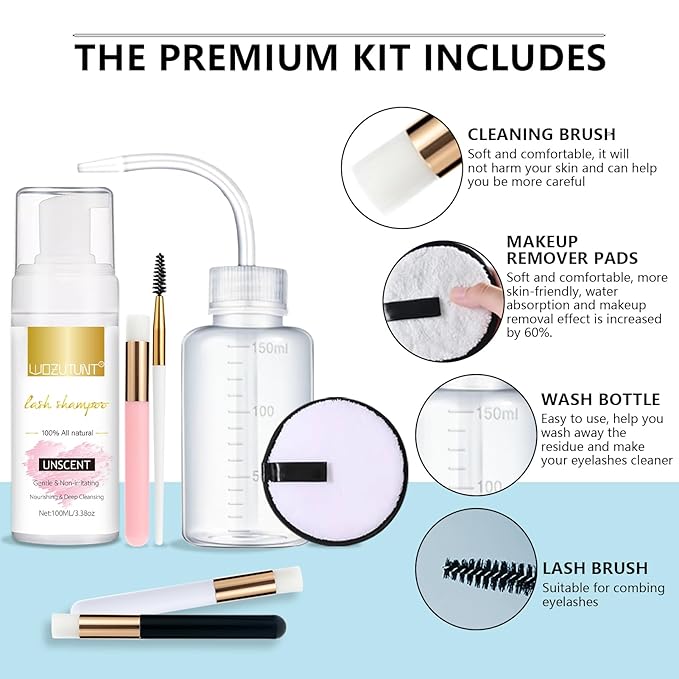 3.38OZ Eyelash Extension Cleanser Lash Mousse Unsent Lash Shampoo for Extensions, Natural Lashes Makeup & Mascara Remover Professional & Self