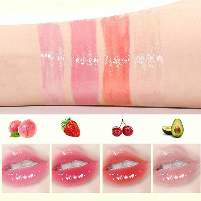 4pcs Tinted Lip Stain for Women, Jelly Lipstick Mirror Lip Gloss Hydrating Lipstick Long Lasting Moisturizing Lip Glaze,Non-sticky,Vivid Color Glossy Lip Makeup