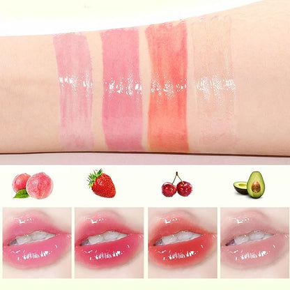 4pcs Tinted Lip Stain for Women, Jelly Lipstick Mirror Lip Gloss Hydrating Lipstick Long Lasting Moisturizing Lip Glaze,Non-sticky,Vivid Color Glossy Lip Makeup
