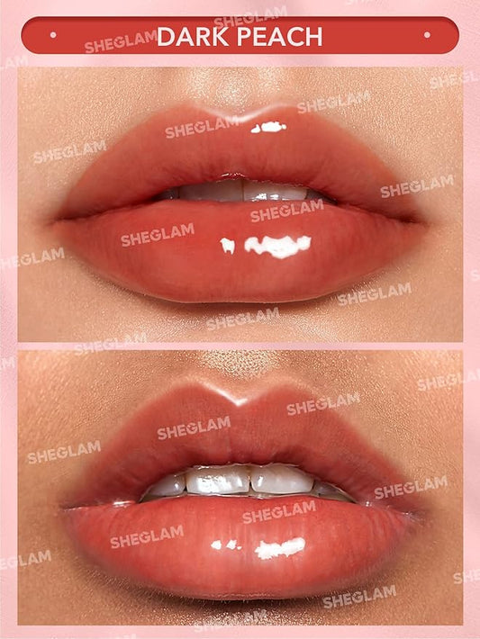 SHEGLAM Glaze Daze Lip Gloss Shiny Tinted Lip Gloss High Gloss Finish Plumping Lip Care Nourishing Not Easy to Fade Liquid Lip Cosmetics-Dark Peach