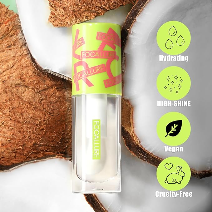 FOCALLURE Lip Oil,Moisturizing,Hydrating Lip Gloss,Transparent Toot Lip Glow Oil,Shiny Glossy Finish,Non-Sticky,Long Lasting,Tinted Lip Balm for Dry Lips and Lip Care,Splash Pool