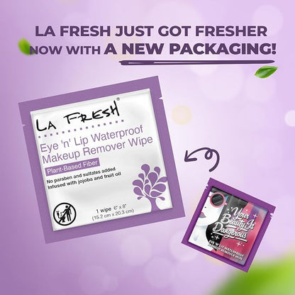 LA Fresh Eye 'N’ Lip Makeup Remover Wipes Case of 200 Wipes Made With Vitamin E, Olive Oil, Jojoba To Leave Skin Soft And Smooth Convenient Size For Purse, Gym Bag, Nightstand, Car