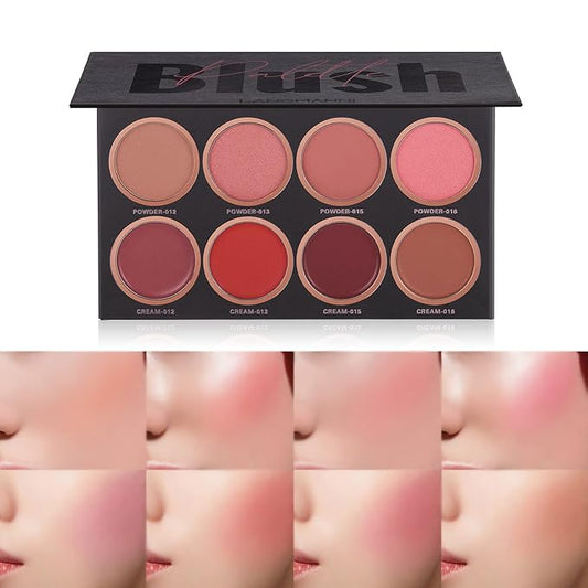 8 Colors Face Blush Palette, Matte Mineral Powder Bright Shimmer for Cheek and Eye Shadow Make-up, Contour and Highlight, Women Facial Makeup Plate