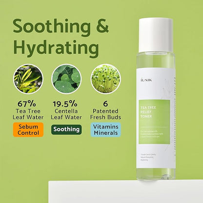 IUNIK Centella Asiatica Cleansing Oil Makeup Sunscreen Remover Mild Cleanser & Tea Tree Relief Facial Toner Vegan Breakout Blemish Acne Control Gentle Soothing Moisturizing Calming Korean Skincare