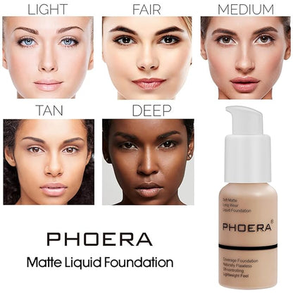 PHOERA Foundation Full Coverage,PHOERA CC Cream Color Correcting Anti Aging Hydrating Serum &SPF 25+,PHOERA Makeup Wrinkles Matte Natural Finish for a Flawless Complexion(105+160/Sand+Sand)