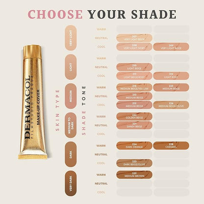 Dermacol - Full Coverage Foundation, Liquid Makeup Matte Foundation with SPF 30, Waterproof Foundation for Oily Skin, Acne, & Under Eye Bags, Long-Lasting Makeup Products, 30g, Shade 222