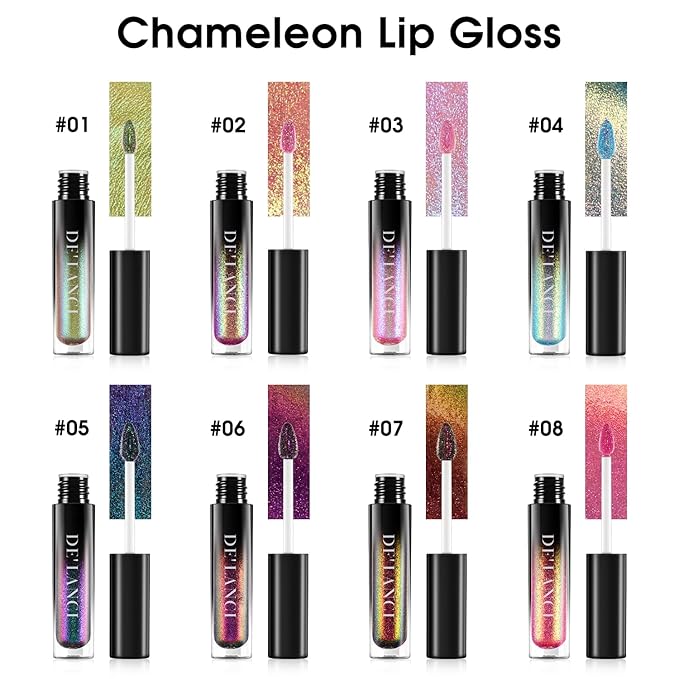 Chameleon Liquid Lipstick Pink Green Color,Shimmer Metallic Colourful Lip Gloss for Women Girls Lips Makeup Gift,Hydrating Waterproof and Long Lasting Lip Stick Shiny,Talc-Free,#8